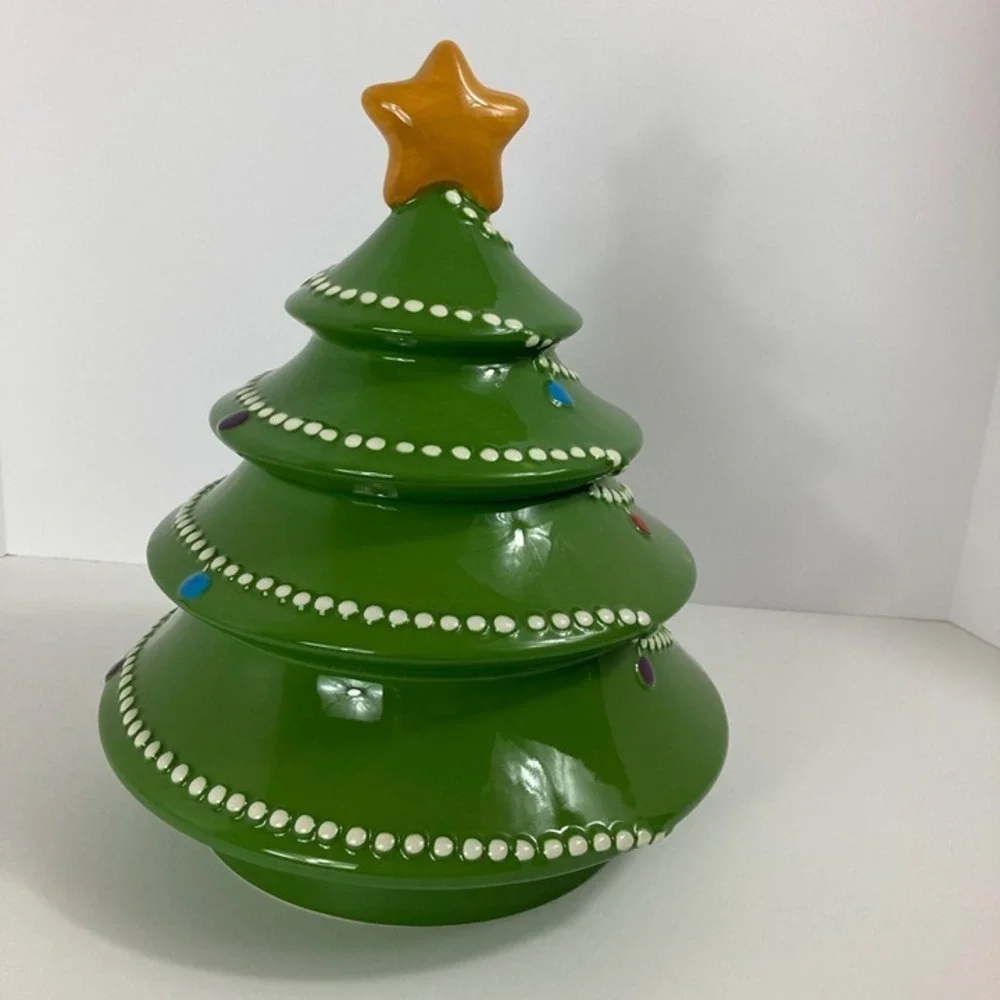 Vintage‎ Pier One Imports Ironstone Handpainted Christmas Tree Cookie Jar Retro